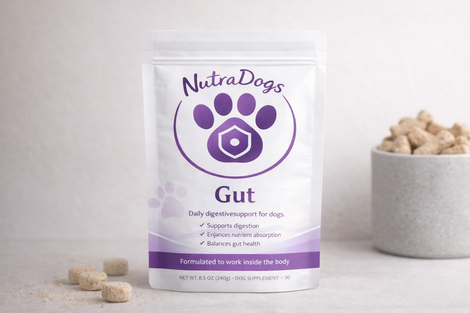 NutraDogs Gut supplement package